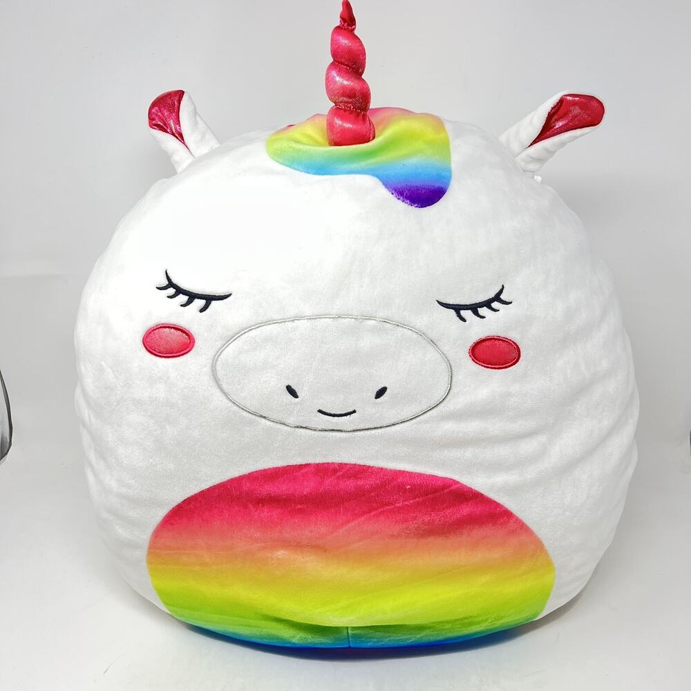 Squishmallow Sella White RAINBOW TIE DYE Hair UNICORN 16" 18" Kellytoy Plush Hot